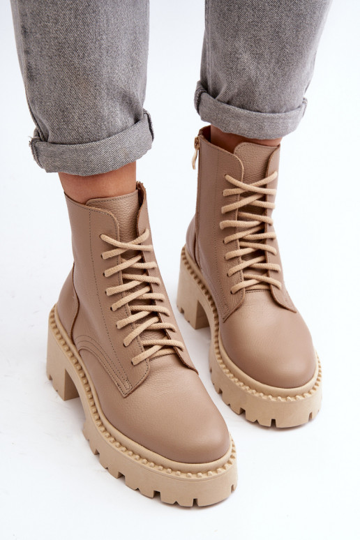 Zazoo 3413 Moteriški aulinukai auliniai batai Ant masyvių kulnų smėlio spalvos
