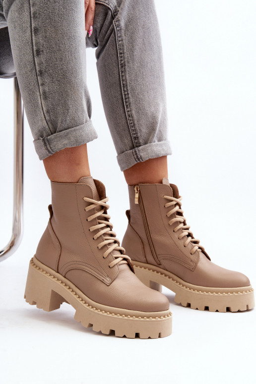 Zazoo 3413 Moteriški aulinukai auliniai batai Ant masyvių kulnų smėlio spalvos