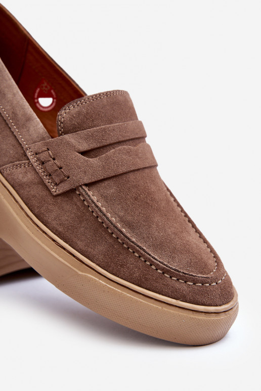 iš zomšos Vyriški batai Mokasinai Zazoo 1574 smėlio spalvos