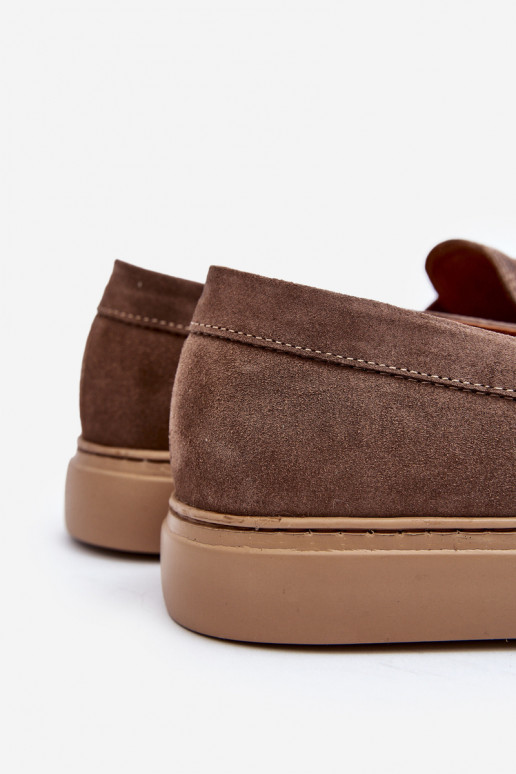 iš zomšos Vyriški batai Mokasinai Zazoo 1574 smėlio spalvos