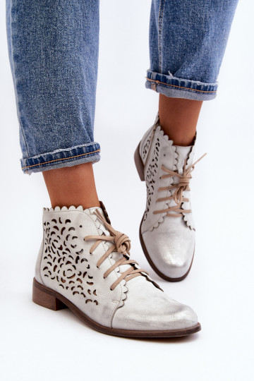 Zazoo 2871 Ažūriniai aulinukai Moteriškas su raišteliais sidabro spalvos