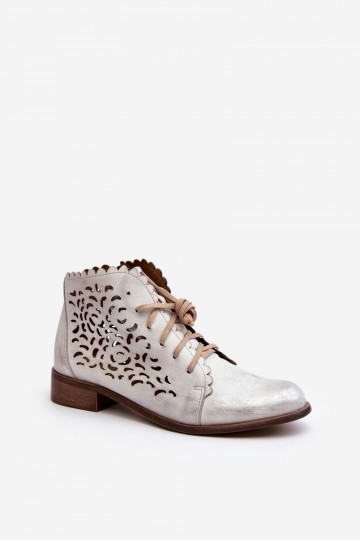 Zazoo 2871 Ažūriniai aulinukai Moteriškas su raišteliais sidabro spalvos 2