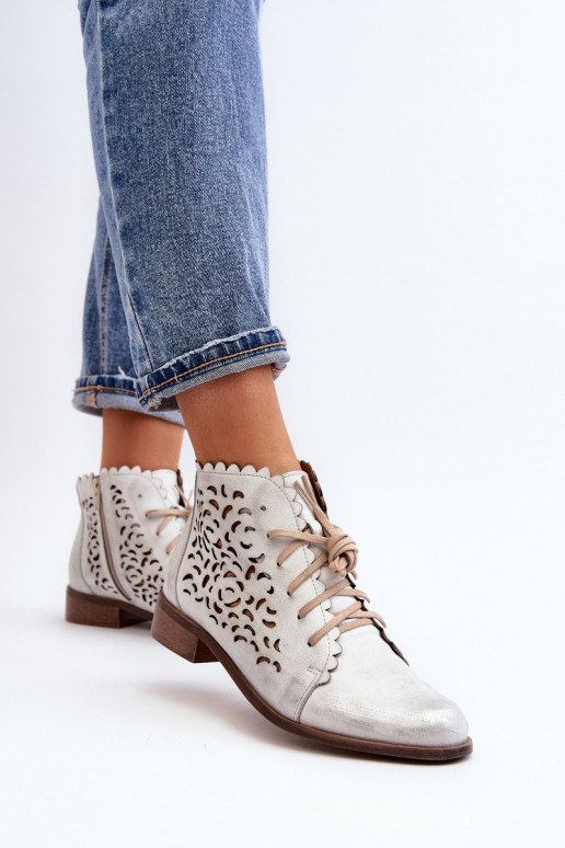 Zazoo 2871 Ažūriniai aulinukai Moteriškas su raišteliais sidabro spalvos Zazoo 2871 Ažūriniai aulinukai Moteriškas su raišteliais sidabro spalvos