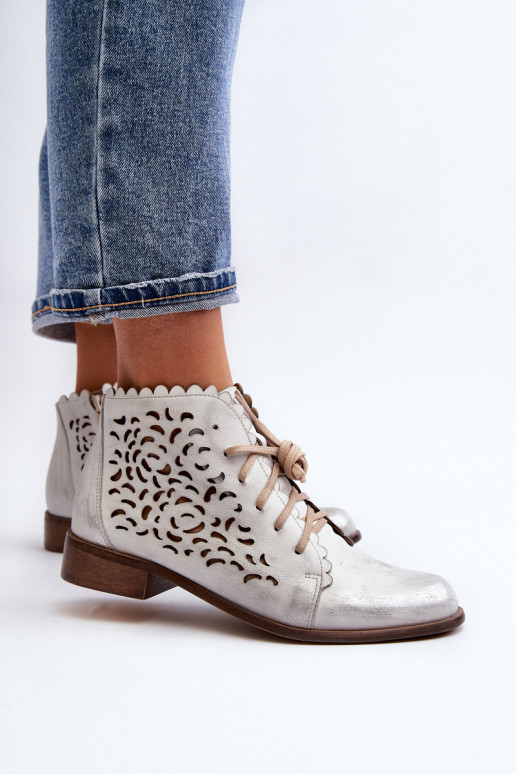 Zazoo 2871 Ažūriniai aulinukai Moteriškas su raišteliais sidabro spalvos Zazoo 2871 Ažūriniai aulinukai Moteriškas su raišteliais sidabro spalvos