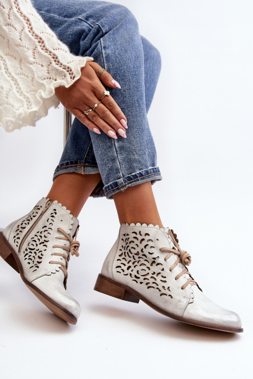 Zazoo 2871 Ažūriniai aulinukai Moteriškas su raišteliais sidabro spalvos Zazoo 2871 Ažūriniai aulinukai Moteriškas su raišteliais sidabro spalvos