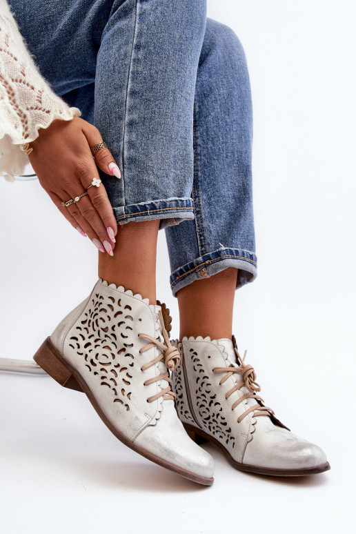 Zazoo 2871 Ažūriniai aulinukai Moteriškas su raišteliais sidabro spalvos Zazoo 2871 Ažūriniai aulinukai Moteriškas su raišteliais sidabro spalvos