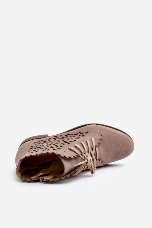 Zazoo 2871 Ažūriniai aulinukai Moteriškas su raišteliais smėlio spalvos Zazoo 2871 Ažūriniai aulinukai Moteriškas su raišteliais smėlio spalvos