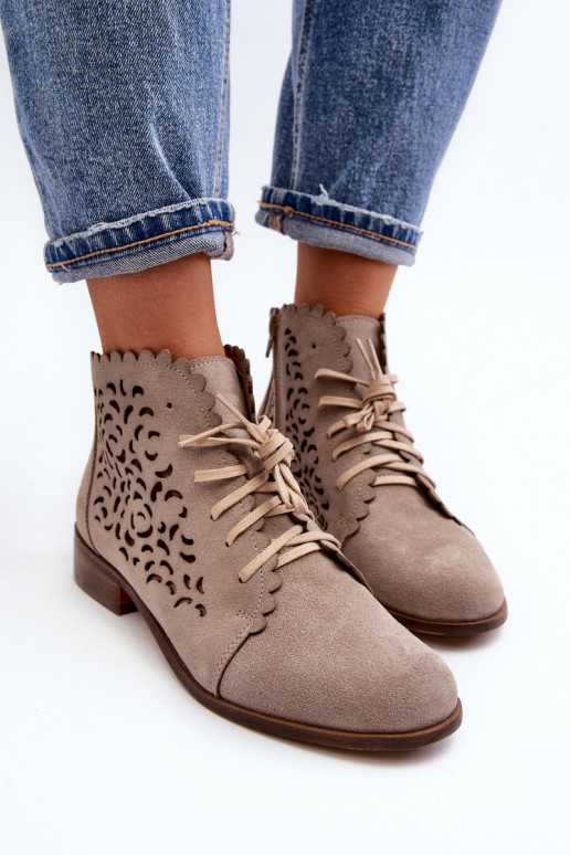 Zazoo 2871 Ažūriniai aulinukai Moteriškas su raišteliais smėlio spalvos Zazoo 2871 Ažūriniai aulinukai Moteriškas su raišteliais smėlio spalvos