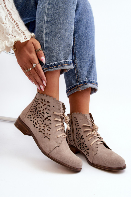 Zazoo 2871 Ažūriniai aulinukai Moteriškas su raišteliais smėlio spalvos Zazoo 2871 Ažūriniai aulinukai Moteriškas su raišteliais smėlio spalvos