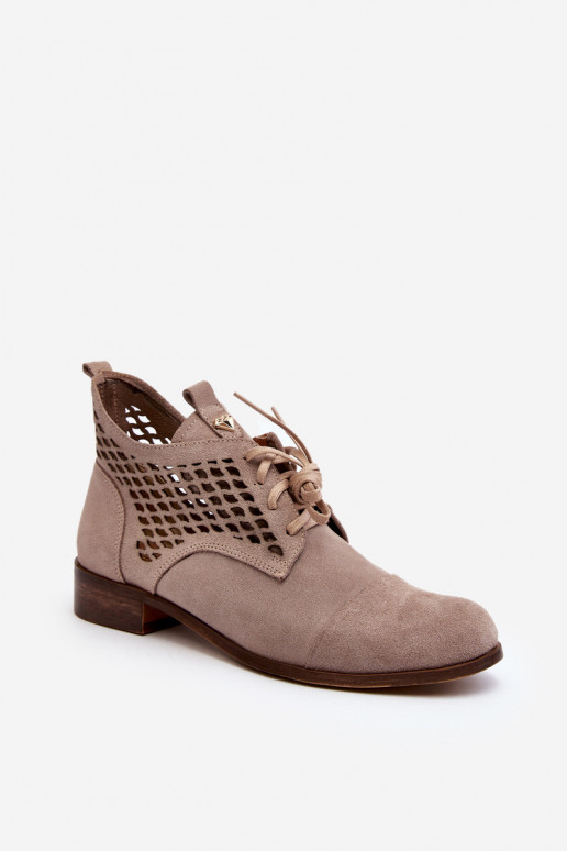 Zazoo 2878 Žemas Ažūriniai aulinukai Moteriškas iš zomšos smėlio spalvos Zazoo 2878 Žemas Ažūriniai aulinukai Moteriškas iš zomšos smėlio spalvos