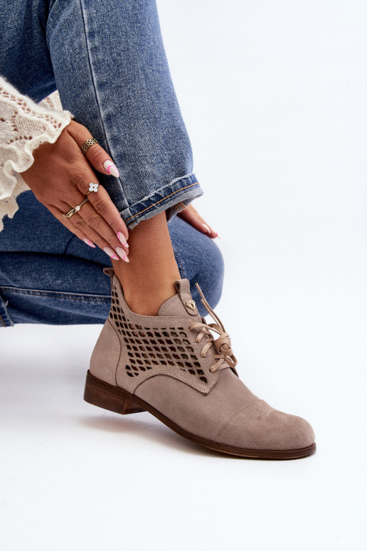 Zazoo 2878 Žemas Ažūriniai aulinukai Moteriškas iš zomšos smėlio spalvos Zazoo 2878 Žemas Ažūriniai aulinukai Moteriškas iš zomšos smėlio spalvos