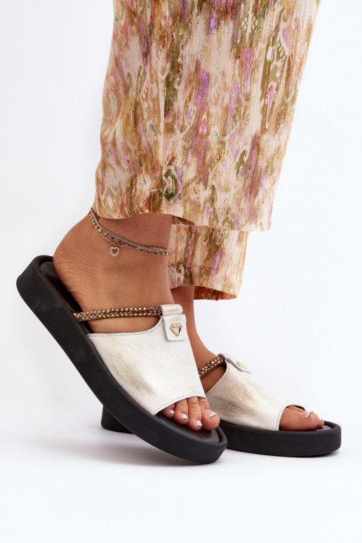 Zazoo 2896 Moteriškos šlepetės Oda Baltos-aukso spalvos Zazoo 2896 Moteriškos šlepetės Oda Baltos-aukso spalvos