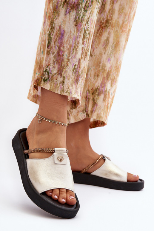 Zazoo 2896 Moteriškos šlepetės Oda Baltos-aukso spalvos Zazoo 2896 Moteriškos šlepetės Oda Baltos-aukso spalvos