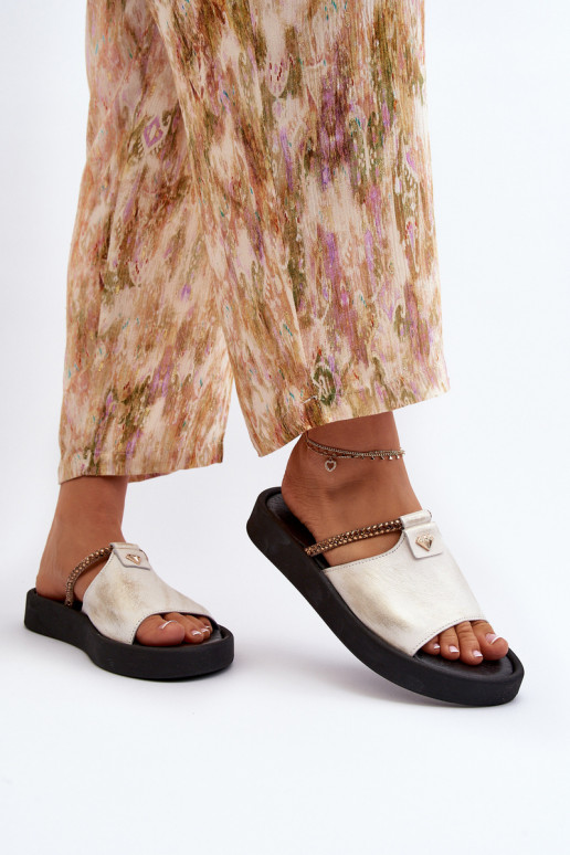 Zazoo 2896 Moteriškos šlepetės Oda Baltos-aukso spalvos Zazoo 2896 Moteriškos šlepetės Oda Baltos-aukso spalvos