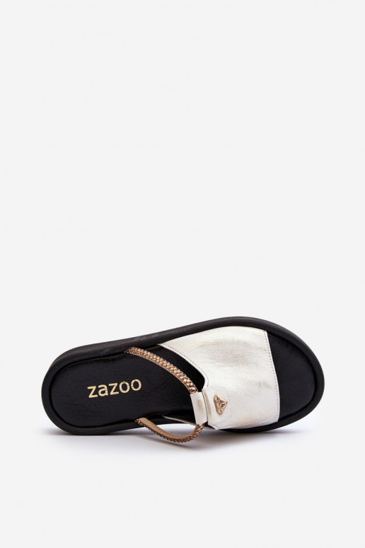 Zazoo 2896 Moteriškos šlepetės Oda Baltos-aukso spalvos Zazoo 2896 Moteriškos šlepetės Oda Baltos-aukso spalvos