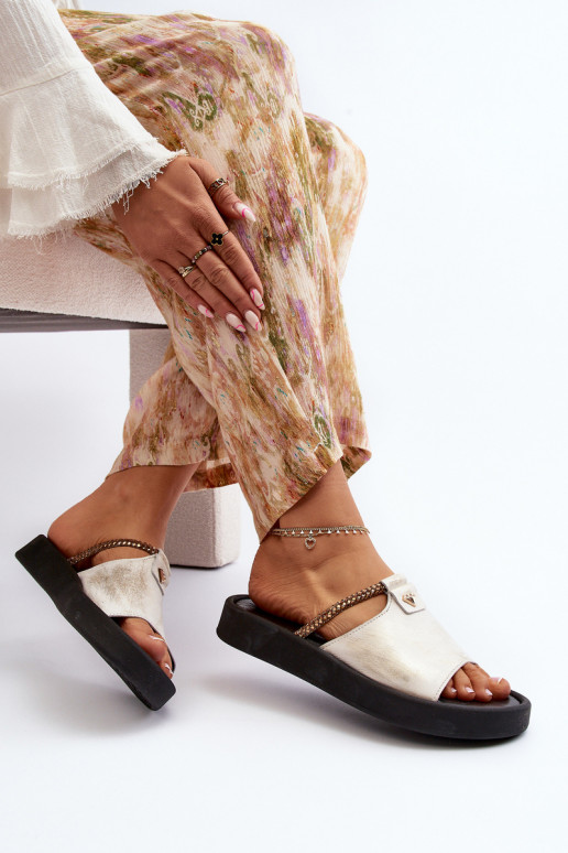 Zazoo 2896 Moteriškos šlepetės Oda Baltos-aukso spalvos Zazoo 2896 Moteriškos šlepetės Oda Baltos-aukso spalvos