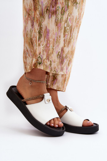 Zazoo 2896 Moteriškos šlepetės Oda baltos spalvos 2