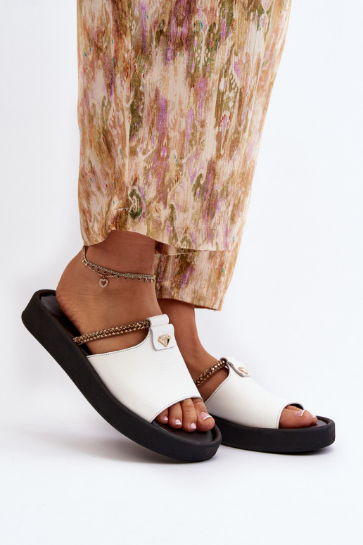 Zazoo 2896 Moteriškos šlepetės Oda baltos spalvos Zazoo 2896 Moteriškos šlepetės Oda baltos spalvos