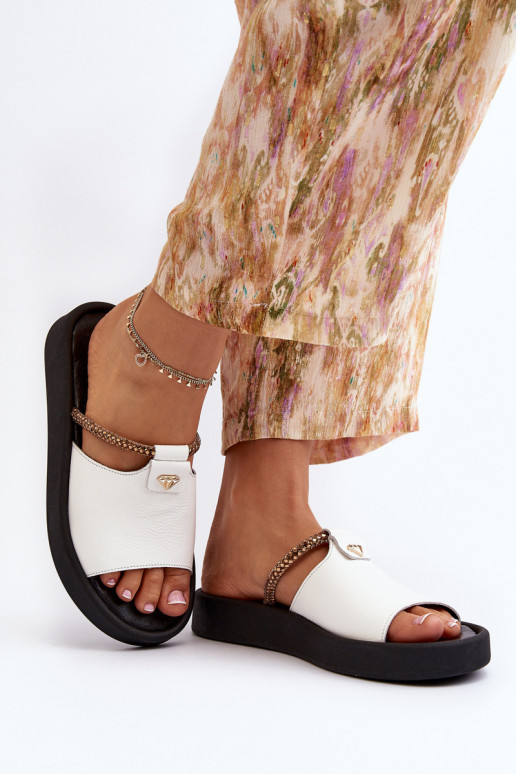 Zazoo 2896 Moteriškos šlepetės Oda baltos spalvos Zazoo 2896 Moteriškos šlepetės Oda baltos spalvos