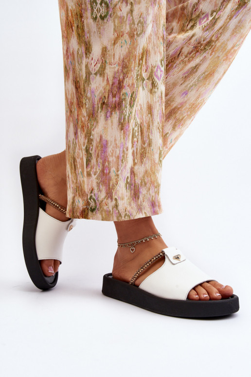 Zazoo 2896 Moteriškos šlepetės Oda baltos spalvos Zazoo 2896 Moteriškos šlepetės Oda baltos spalvos