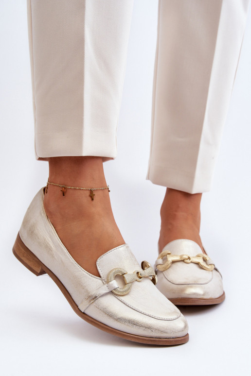 Zazoo 2880 Moteriškas Mokasinai Oda su ornamentais aukso spalvos