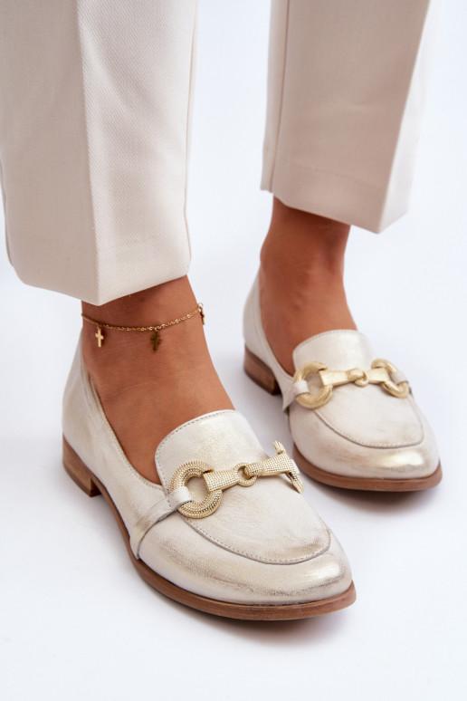 Zazoo 2880 Moteriškas Mokasinai Oda su ornamentais aukso spalvos