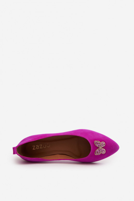 Zazoo 2887 Zomšinės balerinos Su puošniais Drugeliaim rožinės spalvos Zazoo 2887 Zomšinės balerinos Su puošniais Drugeliaim rožinės spalvos