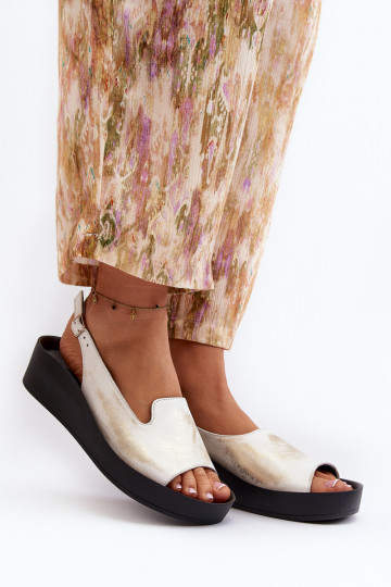 Zazoo 2893 Moteriškos basutės Oda na Storasj PodeszĮie aukso spalvos Przecierany 2