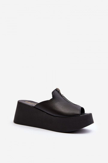 Zazoo 2916 Moteriškas Šlepetės su platforma su užtrauktukais juodos spalvos