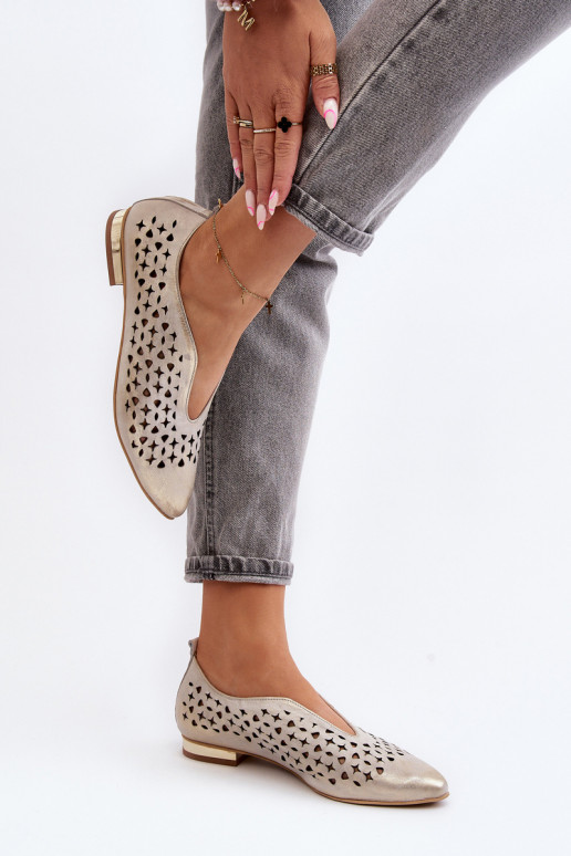 Zazoo 2883 Ažūrinės balerinos Pagaminta iš natūralios odos aukso spalvos Zazoo 2883 Ažūrinės balerinos Pagaminta iš natūralios odos aukso spalvos