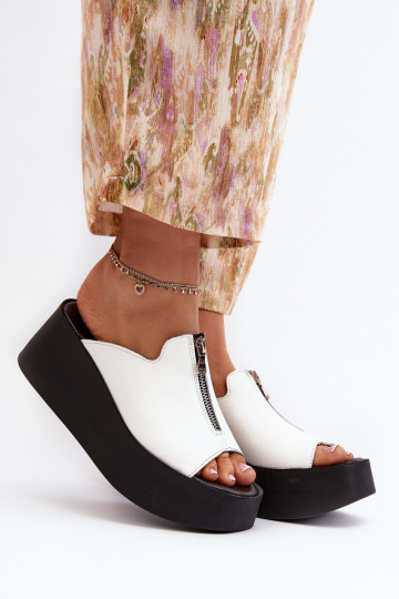 Zazoo 2916 Moteriškas Šlepetės su platforma su užtrauktukais baltos spalvos 2