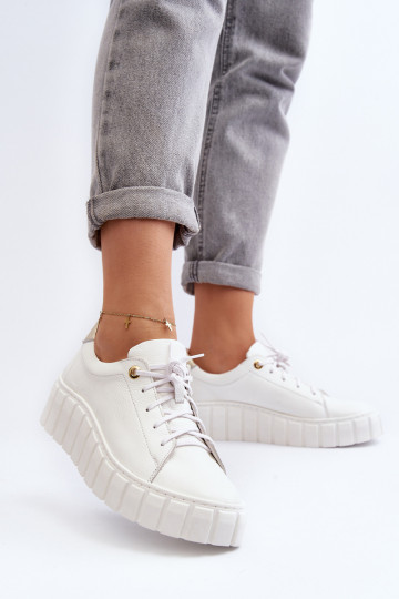 Zazoo 2919 Moteriškas Oda batai Ant storo pado baltos spalvos