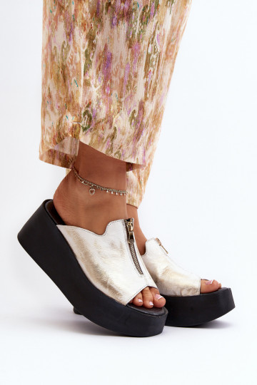 Zazoo 2916 Moteriškas Šlepetės su platforma su užtrauktukais aukso spalvos 2