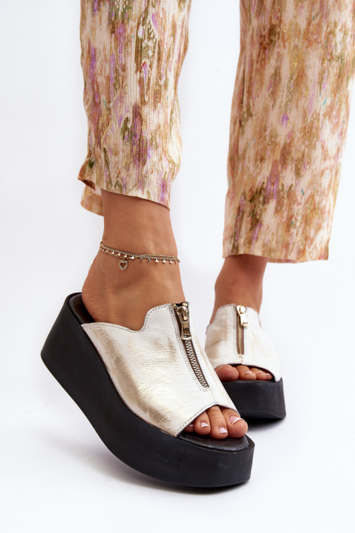 Zazoo 2916 Moteriškas Šlepetės su platforma su užtrauktukais aukso spalvos Zazoo 2916 Moteriškas Šlepetės su platforma su užtrauktukais aukso spalvos