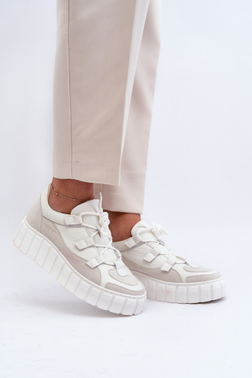 Moteriškas Oda sportiniai bateliai su platforma M01/1 Zazoo dramblio kaulo spalvos 2