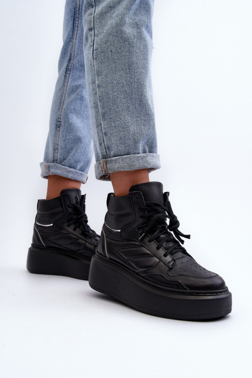 Zazoo 3392/X Moteriškas Oda sportiniai bateliai su platforma juodos spalvos