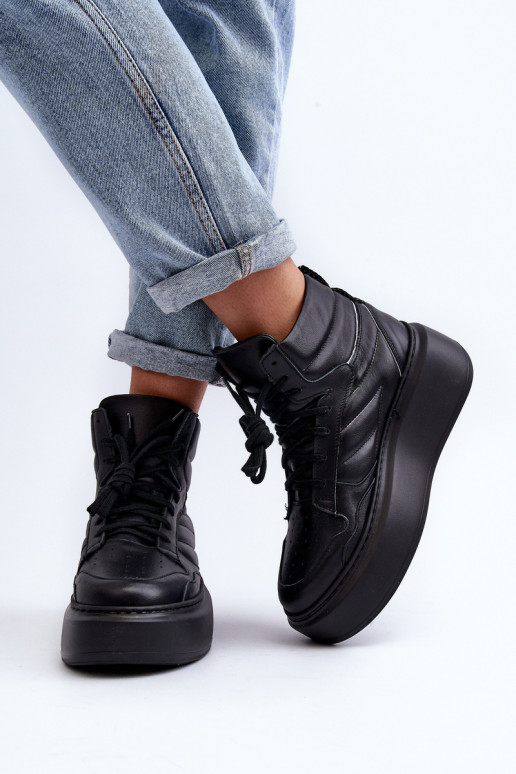 Zazoo 3392/X Moteriškas Oda sportiniai bateliai su platforma juodos spalvos