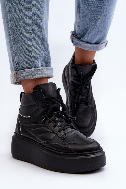 Zazoo 3392/X Moteriškas Oda sportiniai bateliai su platforma juodos spalvos