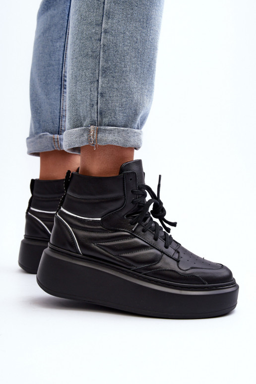 Zazoo 3392/X Moteriškas Oda sportiniai bateliai su platforma juodos spalvos