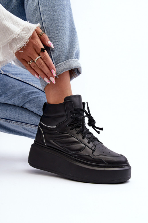 Zazoo 3392/X Moteriškas Oda sportiniai bateliai su platforma juodos spalvos