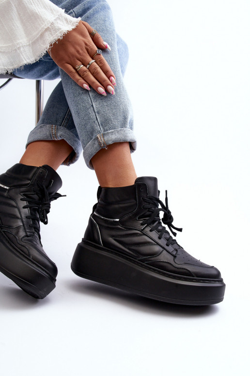 Zazoo 3392/X Moteriškas Oda sportiniai bateliai su platforma juodos spalvos