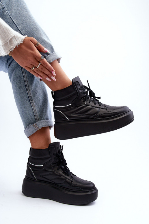 Zazoo 3392/X Moteriškas Oda sportiniai bateliai su platforma juodos spalvos