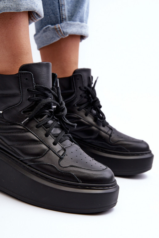 Zazoo 3392/X Moteriškas Oda sportiniai bateliai su platforma juodos spalvos