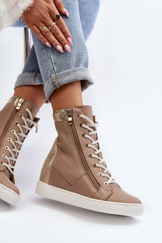 Zazoo 3081 Oda Laisvalaikio bateliai Ant platformos smėlio spalvos Zazoo 3081 Oda Laisvalaikio bateliai Ant platformos smėlio spalvos