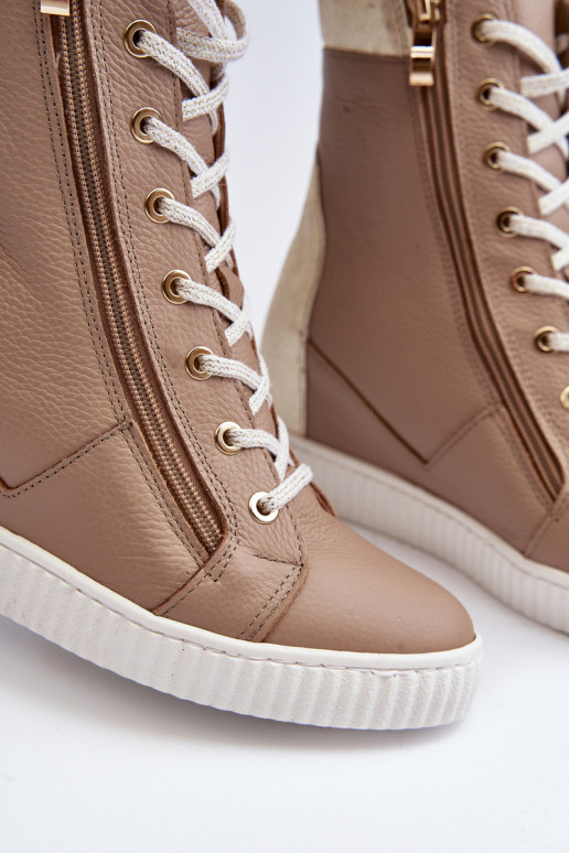 Zazoo 3081 Oda Laisvalaikio bateliai Ant platformos smėlio spalvos Zazoo 3081 Oda Laisvalaikio bateliai Ant platformos smėlio spalvos