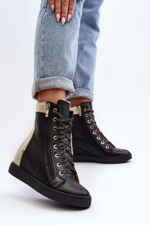 Zazoo 3081 Oda Laisvalaikio bateliai Ant platformos juodos spalvos