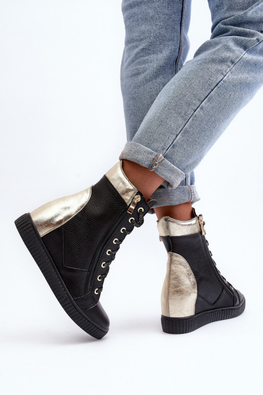 Zazoo 3081 Oda Laisvalaikio bateliai Ant platformos juodos spalvos