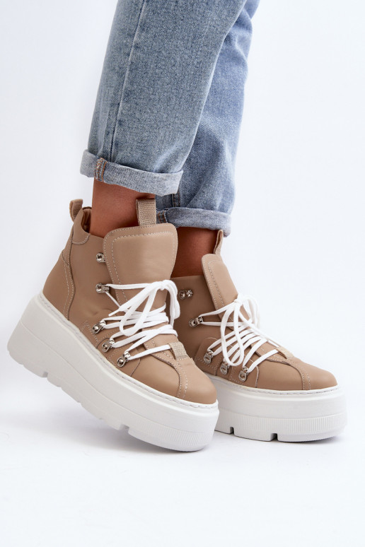 Zazoo 3416 Oda Moteriškas sportiniai bateliai smėlio spalvos Zazoo 3416 Oda Moteriškas sportiniai bateliai smėlio spalvos