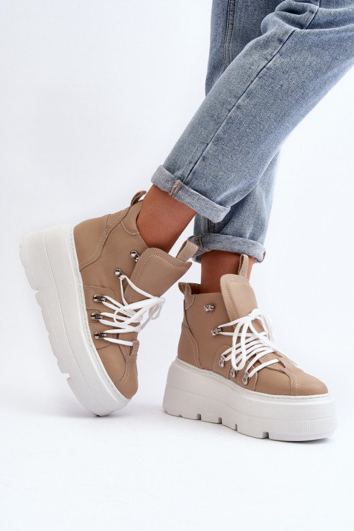 Zazoo 3416 Oda Moteriškas sportiniai bateliai smėlio spalvos Zazoo 3416 Oda Moteriškas sportiniai bateliai smėlio spalvos