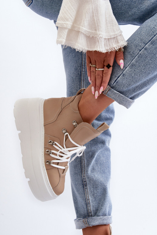 Zazoo 3416 Oda Moteriškas sportiniai bateliai smėlio spalvos Zazoo 3416 Oda Moteriškas sportiniai bateliai smėlio spalvos